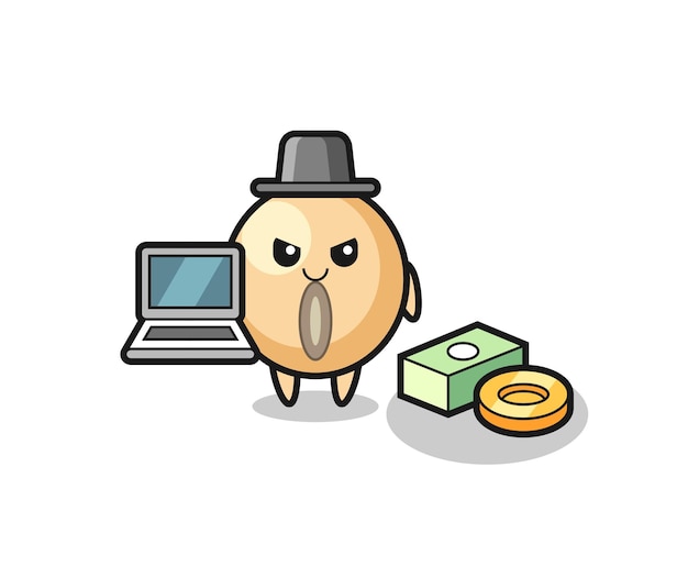 Maskottchen illustration der sojabohne als hacker