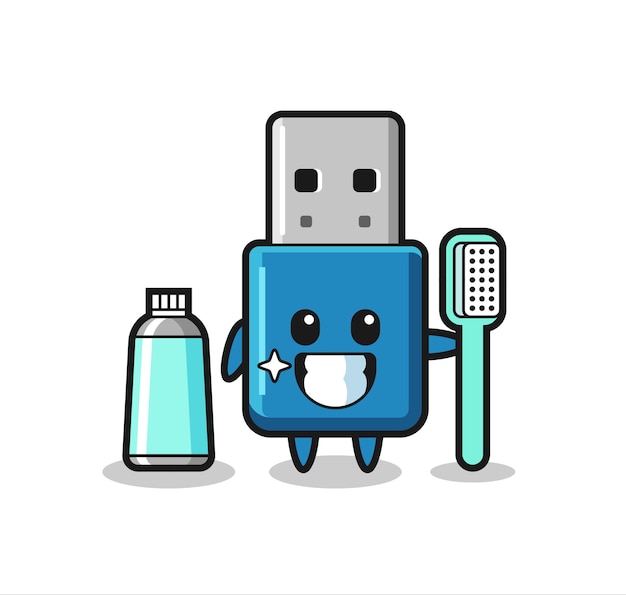 Maskottchen-illustration von usb-stick mit einer zahnbürste