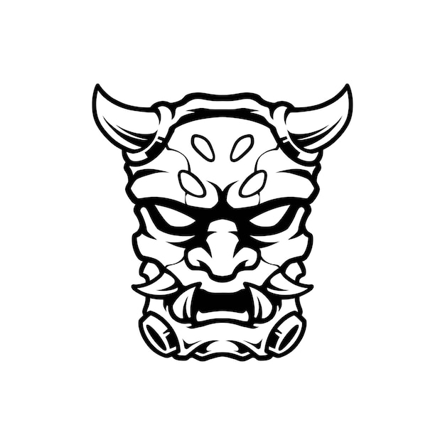 Maskottchen von oni mask square head schwarz weiß, das für esport-gaming-logo-vorlagen geeignet ist