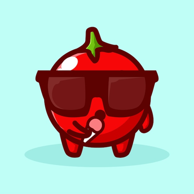 Maskottchen zeichentrickfigur vektor illustration eine tomate isst eis