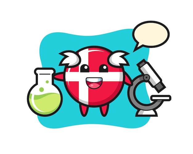 Maskottchencharakter des dänischen flaggenabzeichens als wissenschaftler