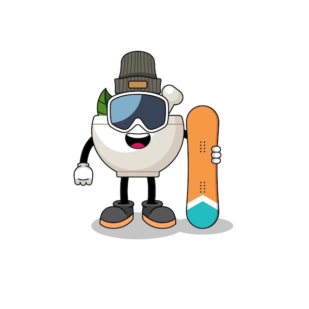 Maskottchenkarikatur des Kräuterschüssel-Snowboardspielers