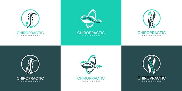 Vektor massage-logo-design-kollektion für die rückenknochentherapie mit kreativem element premium vector