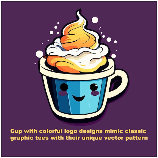Vektor maßgeschneiderte kaffeetasse mit bunten logo-designs und klassischen grafiken mit ihrem einzigartigen vektor