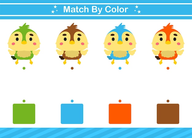 Match by color lernspiel für kindergarten und vorschulematching-spiel arbeitsblatt für kinder