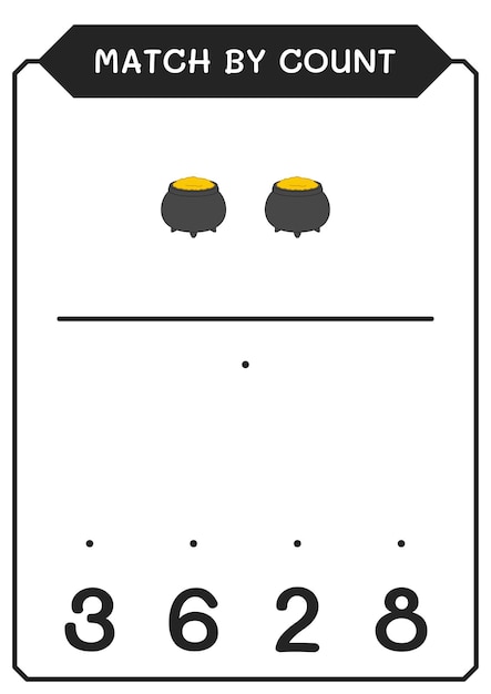 Match by count of cauldron-spiel für kinder vektor-illustration druckbares arbeitsblatt