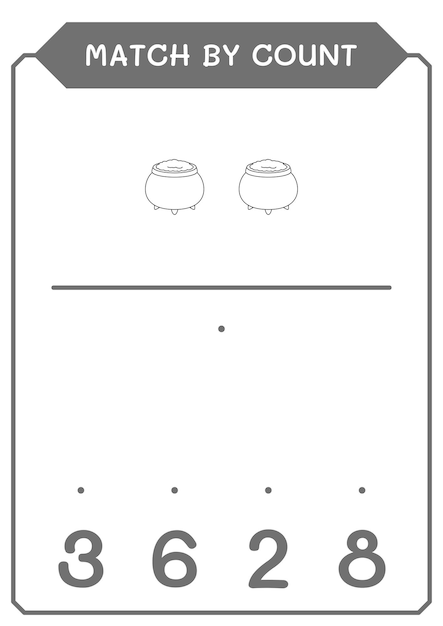 Match by Count of Cauldron-Spiel für Kinder Vektor-Illustration druckbares Arbeitsblatt