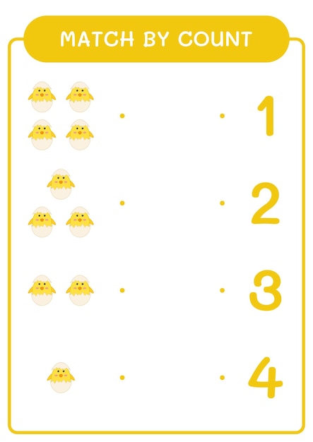 Match by count of chick spiel für kinder vektor-illustration druckbares arbeitsblatt