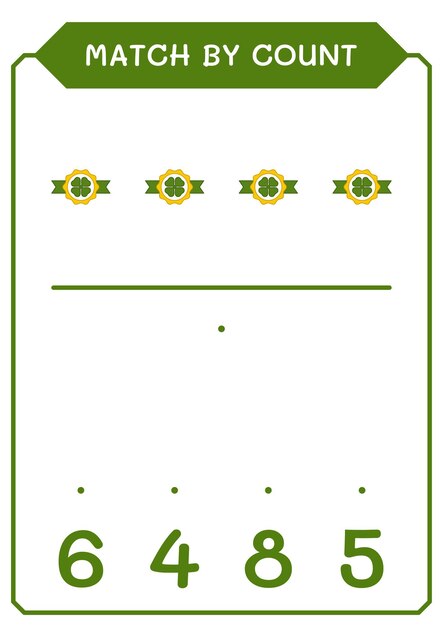 Match by count of Clover Badge-Spiel für Kinder Vektor-Illustration druckbares Arbeitsblatt