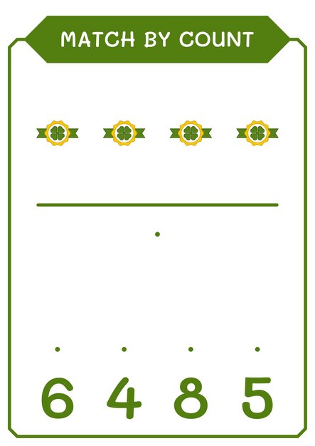 Match by count of clover badge-spiel für kinder vektor-illustration druckbares arbeitsblatt