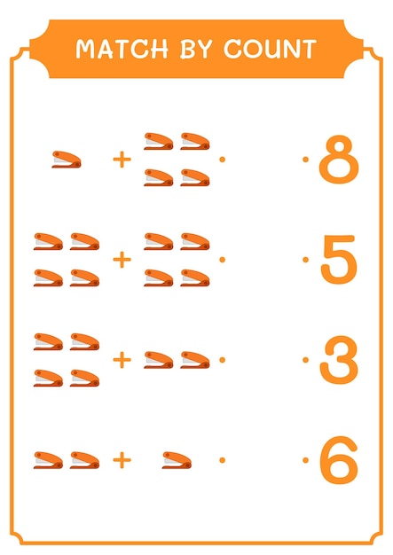 Match by count of hefter-spiel für kinder vektor-illustration druckbares arbeitsblatt