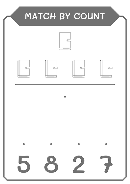 Match by count von notebook-spiel für kinder vektor-illustration druckbares arbeitsblatt