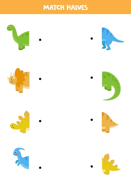 Match dinosaurier und sein schwanz. logisches spiel für kinder.