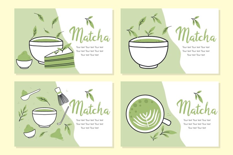 Vektor match-flyer-set doodle-stil vektor-illustration flyer mit grünem tee