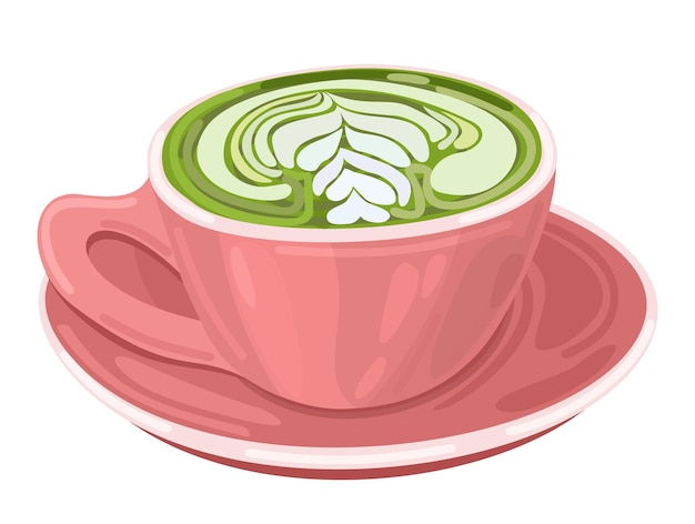 Vektor matcha-japanischer grüner teepulver in rosa tasse vektor-isolierte illustration