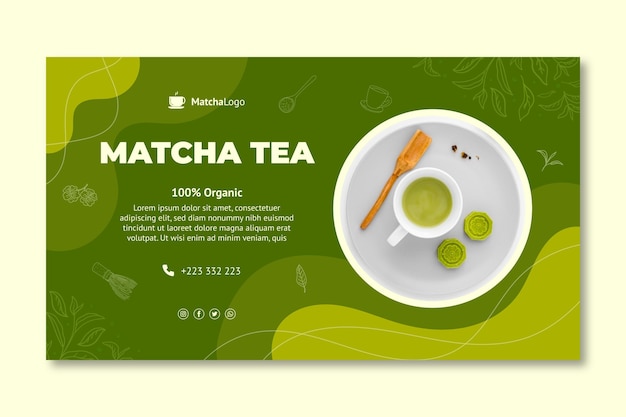 Vektor matcha-tee horizontale bannervorlage