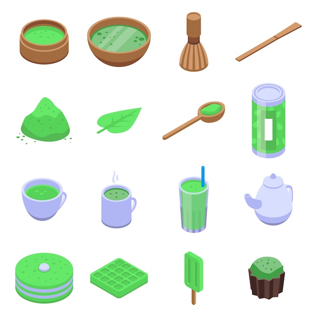 Matcha tee icons set