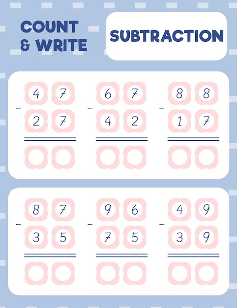 Mathe-arbeitsblatt übung seite drucken zweistellige subtraktion spaltenmethode zählen und schreiben