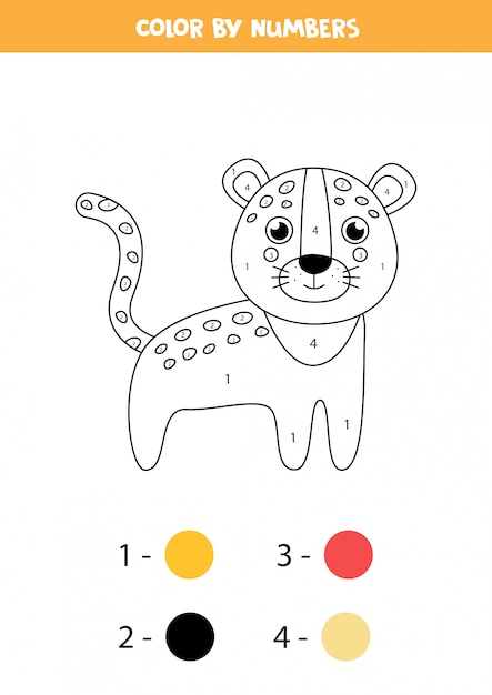 Vektor mathe färbung für kinder. netter karikaturleopard.