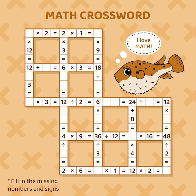 Mathe-kreuzworträtsel für kinder multiplikations- und divisionsspiel für kinder vektorillustration