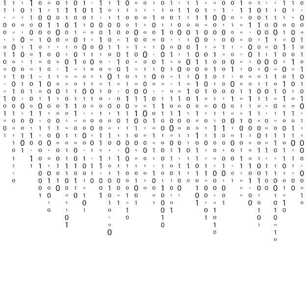 Matrix-Hintergrund-Vektor-Binärcode-Matrix Schwarz-Weiß-Digital-Hintergrund mit Ziffern auf dem Bildschirm Datentechnologie-Illustration Binärer Computercode-Codierungs-Hacker-Konzept