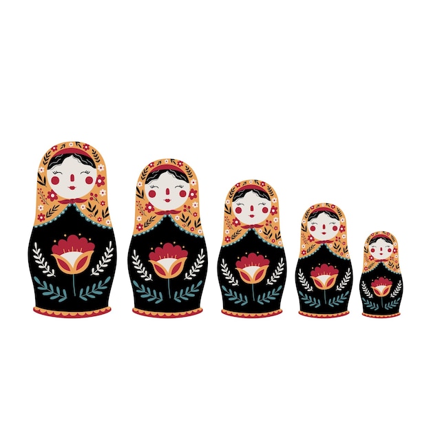 Vektor matroschka russische nesting doll traditionelle russische kultur volksspielzeug babuschka puppe