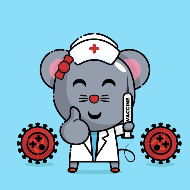 Maus hält die injektion in krankenschwester uniform kawaii