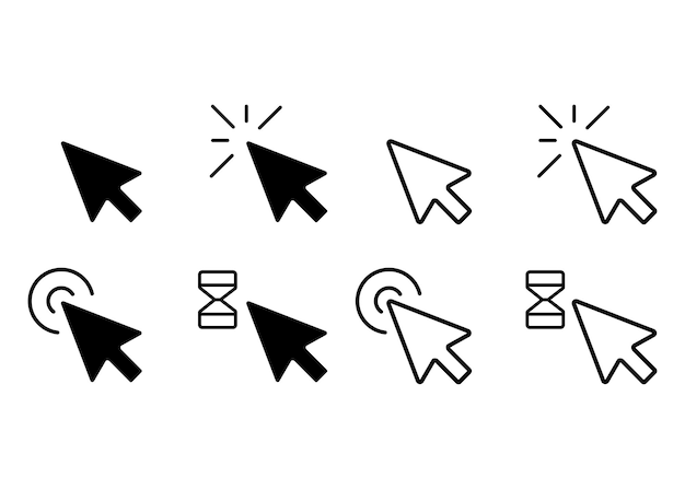 Mausklick-Zeiger-Icon-Set und Computer-Maus-flaches Design Illustration
