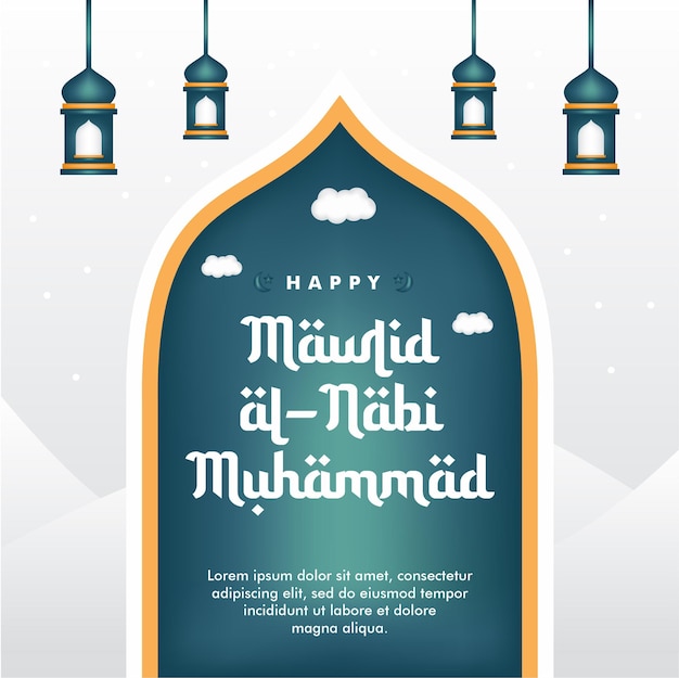 Mawlid al-nabi grußkarte geburt des propheten mit moschee-hintergrund