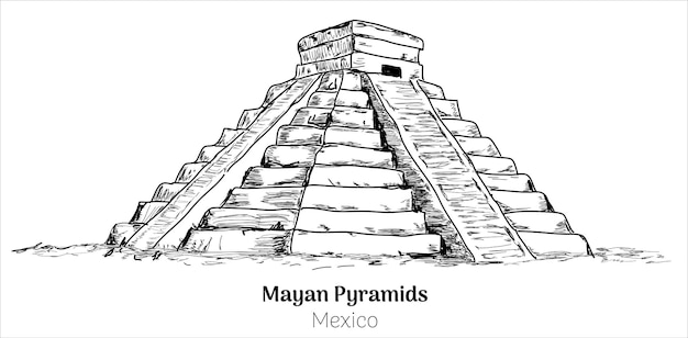 Maya-Pyramiden Mexiko Handzeichnung Vektor-Illustration