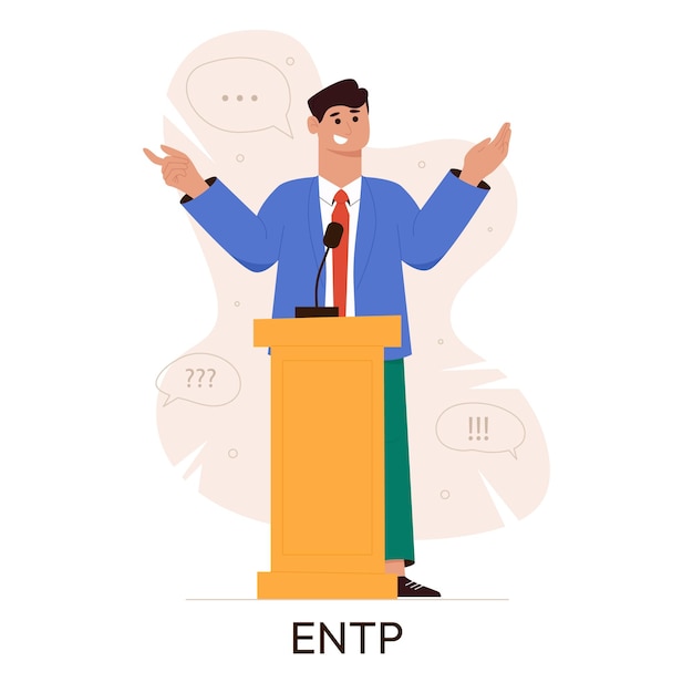 Mbti-personentyp-konzept sozionik mbti persönlichkeitstest debattiercharakter flache vektorgrafik