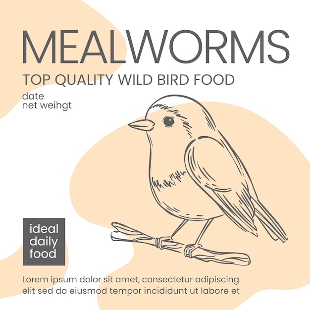 Vektor mealworms für vögel food packaging design vector sketch