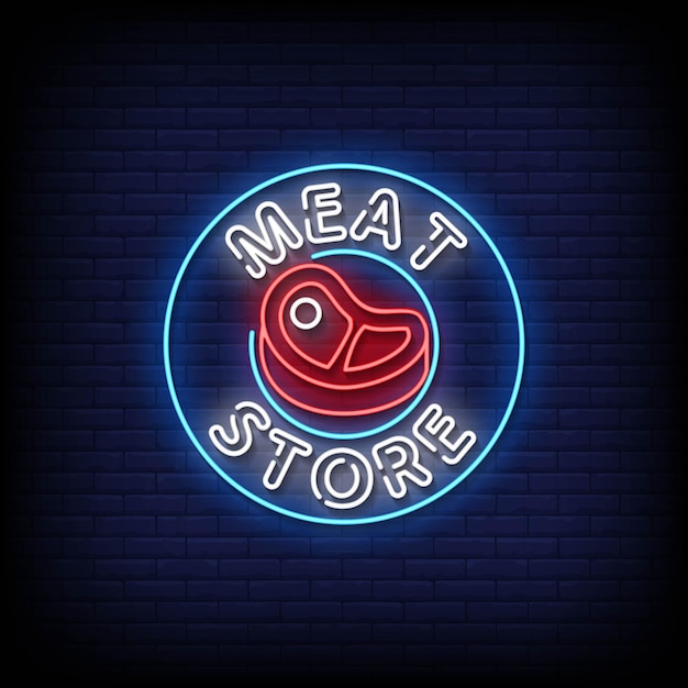 Meat store neon signs style text vektor