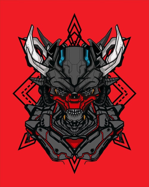 Mecha-Schädel-T-Shirt-Illustration