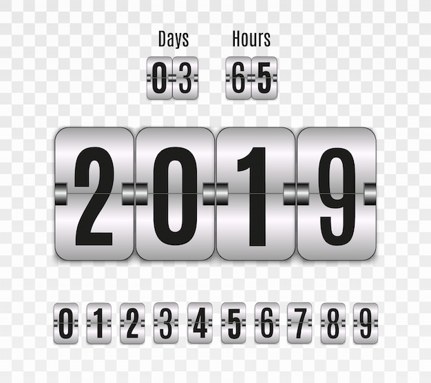 Mechanische Anzeigetafel. Satz von Zahlen isoliert auf einem transparenten Hintergrund. Stundenzähler Retro Vintage Countdown-Design mit der Zeit. Zahlen.