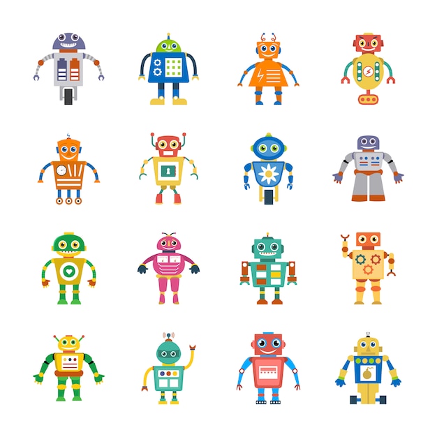 Mechanische Person flache Icons Set