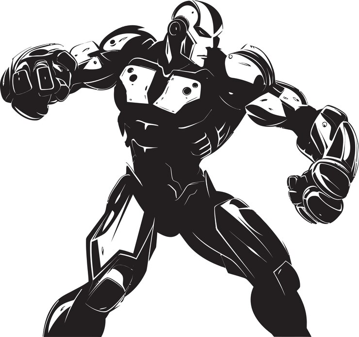 Mechanischer Kämpfer-Roboter-Boxer Vektor Schwarzes Ikon Kybernetischer Gladiator Robot-Boxer Schwarzes Logo-Ikon D