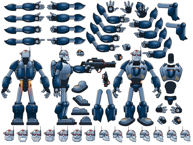 Vektor mechanischer roboterkrieger mit laserpistole