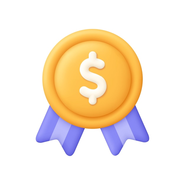 Medaille oder Abzeichen mit Dollarzeichen Bestes Geschäft Bestes Preis-Symbol 3D-Vektor-Ikonen Cartoon-Minimalstil