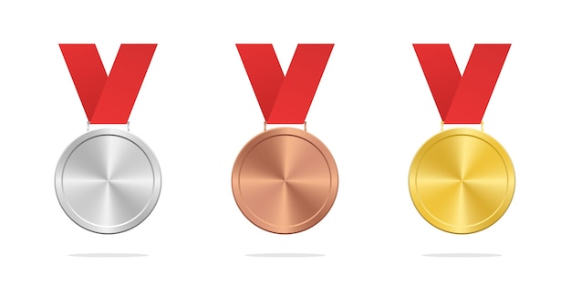 Medaillen-realistisches Vektor-Set Gold, Silber und Bronze-Medaillen mit Band