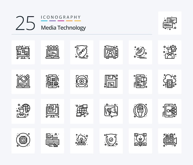 Media Technology 25-Zeilen-Icon-Pack einschließlich Antennen-TV-Trust-TV-Schild