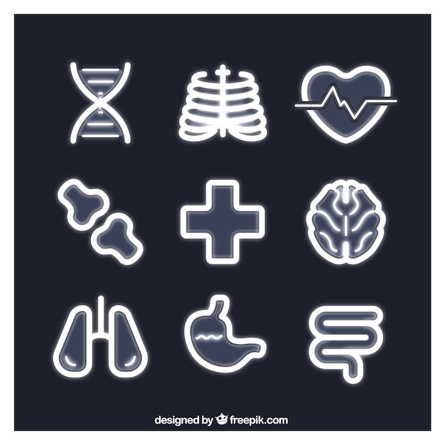 Medical icons in neon style