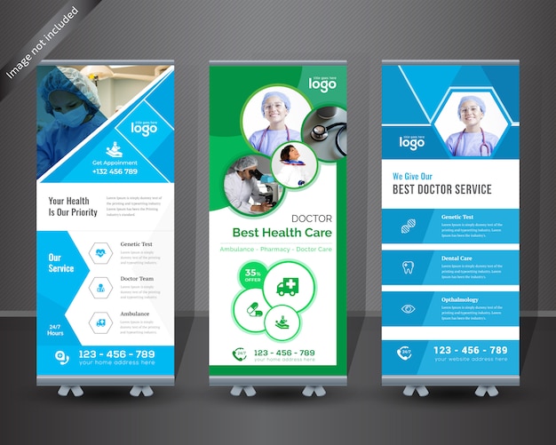 Vektor medical roll up banner für ein krankenhaus