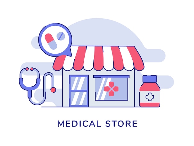 Medical store-konzept mit stethoskop und pillenflasche mit flachem stil