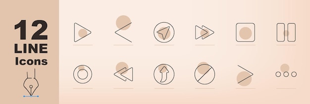 Medien-Steuerungssatz-Symbol Wiedergabe Pause Stop Aufzeichnung vorwärts rückwärts nächstes vorheriges Shuffle wiederholen auswerfen Menü Medienspieler Audio Video Navigation Musik Steuerung Multimedia-Schnittstelle
