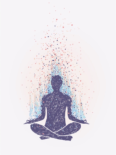 Meditation, Erleuchtung. Vibrationsempfindung. Hand gezeichnete bunte Illustration.