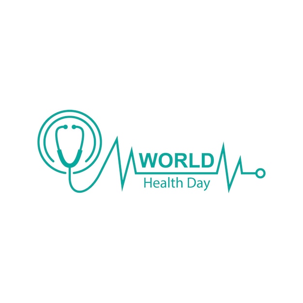 Medizin Arzt Logo mit Stethoskop und Herzfrequenz medizinisches Symbol Vektorsymbol für Elementdesign des Weltgesundheitstages