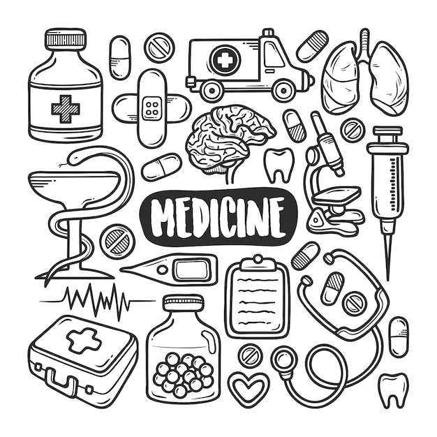 Medizin Hand gezeichnete Doodle Färbung