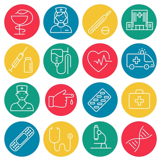 Medizin- und Gesundheitssymbole Vektor dünne Linien Web-Icon-Set