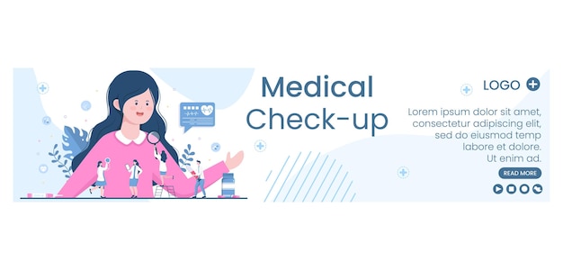 Medizinische check-up-banner-vorlage gesundheitswesen flaches design illustration bearbeitbar von quadratischem hintergrund für social media, grußkarte oder web